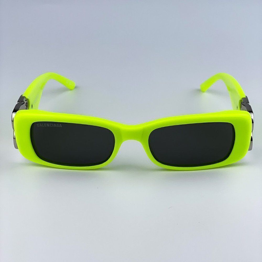NEW Balenciaga  BB0096S 008 Yellow Silver Logo Grey Square Unisex Sunglasses - Picture 8 of 14
